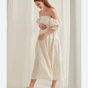 Elegant Cream Off-Shoulder Maxi Dress